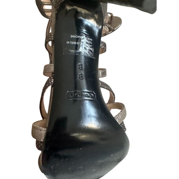 COACH Pewter Silver Metallic Leather Cage Heels Size 9 - Picture 8 of 8